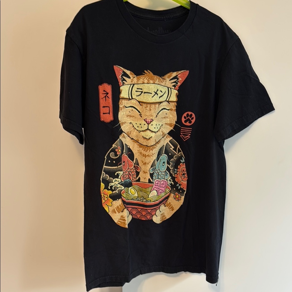 Threadless Black and Orange Short Sleeve Tee with Artistic Cat Design